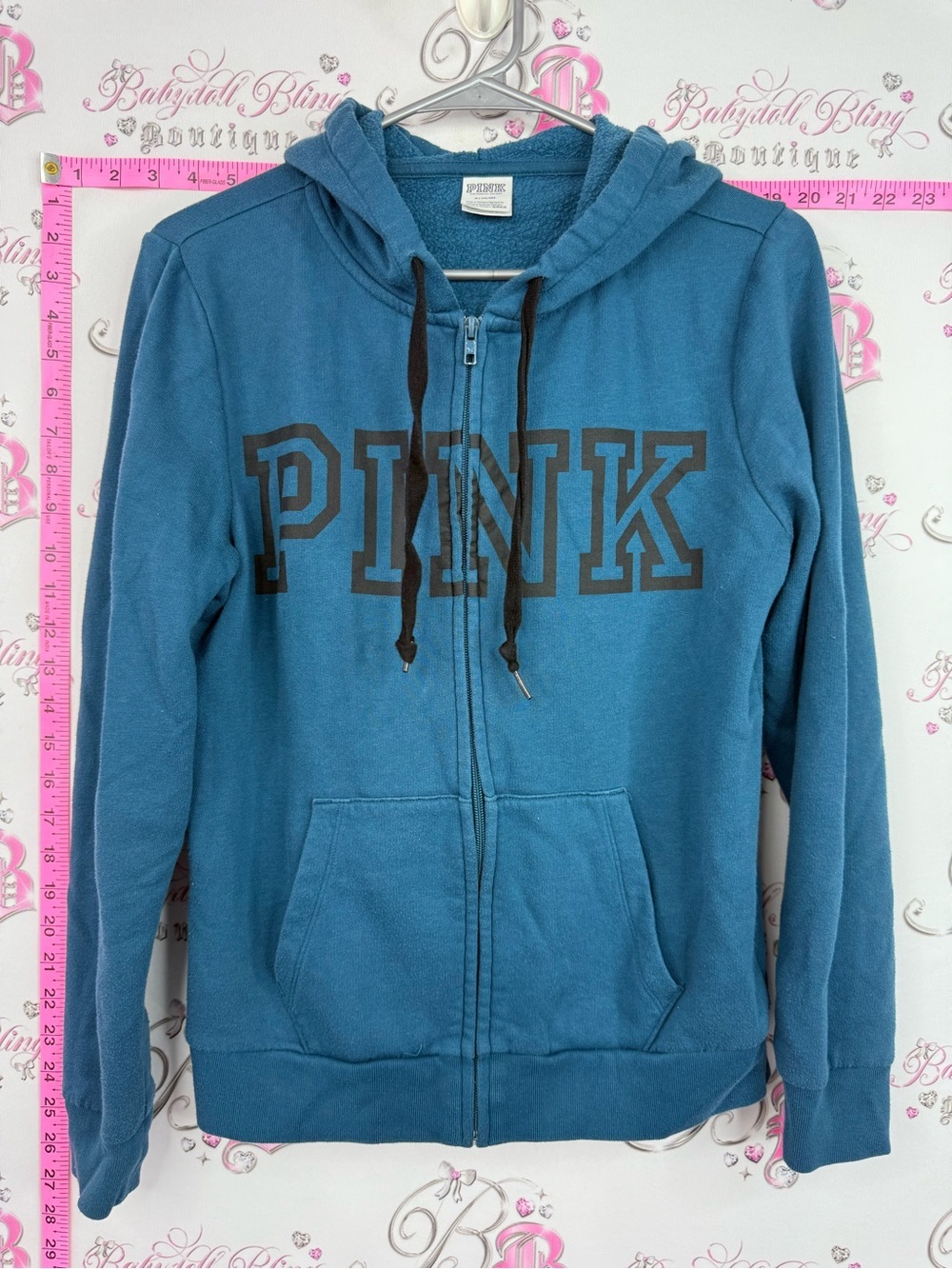 PINK Victoria's Secret sweater Teal Blue Full-Zip Hoodie with Black Logo